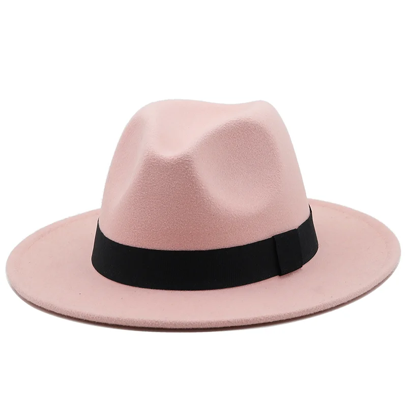 Simple Wool Wide Brim Floppy Felt Trilby Bowknot Fedora Hat For Elegant Womem Ladies Winter Auturmn Cashmere Gangster Church Hat