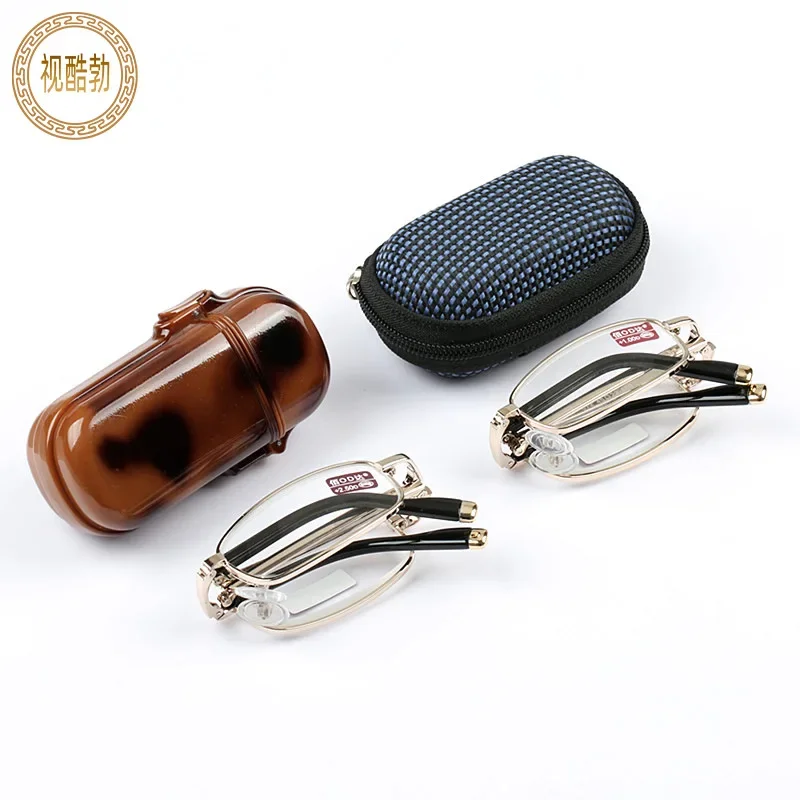 Tragbare faltbare Lesebrille für Männer und Frauen, Dioptrien +1,0 1,5 2,0 2,5 3,0 3,5 4,0 5,0 6,0 Presbyopie-Brille, Metallrahmen