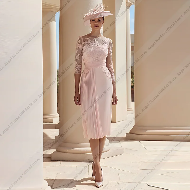 Vestidos de madre de la novia hasta la rodilla, color rosa, 2026, con mangas, vestido de fiesta de boda, vestidos madre de novia para bodas