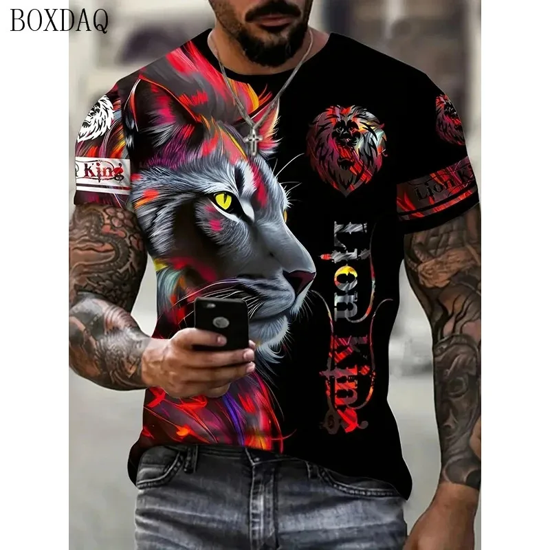 Fashion Tie-dye Lion Graphic Men\'s T-Shirts Short Sleeve 3d Animal Printed Trend Streetwear Tee 6XL Plus Size O-Neck Casual Tops