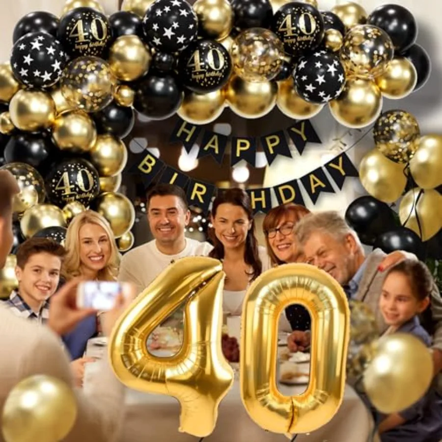 115 قطعة قوس بالون عيد الميلاد الأربعين مع بالون الذهب الأسود جارلاند عيد ميلاد سعيد راية 40th احباط بالون لعيد الميلاد 40 ديسمبر