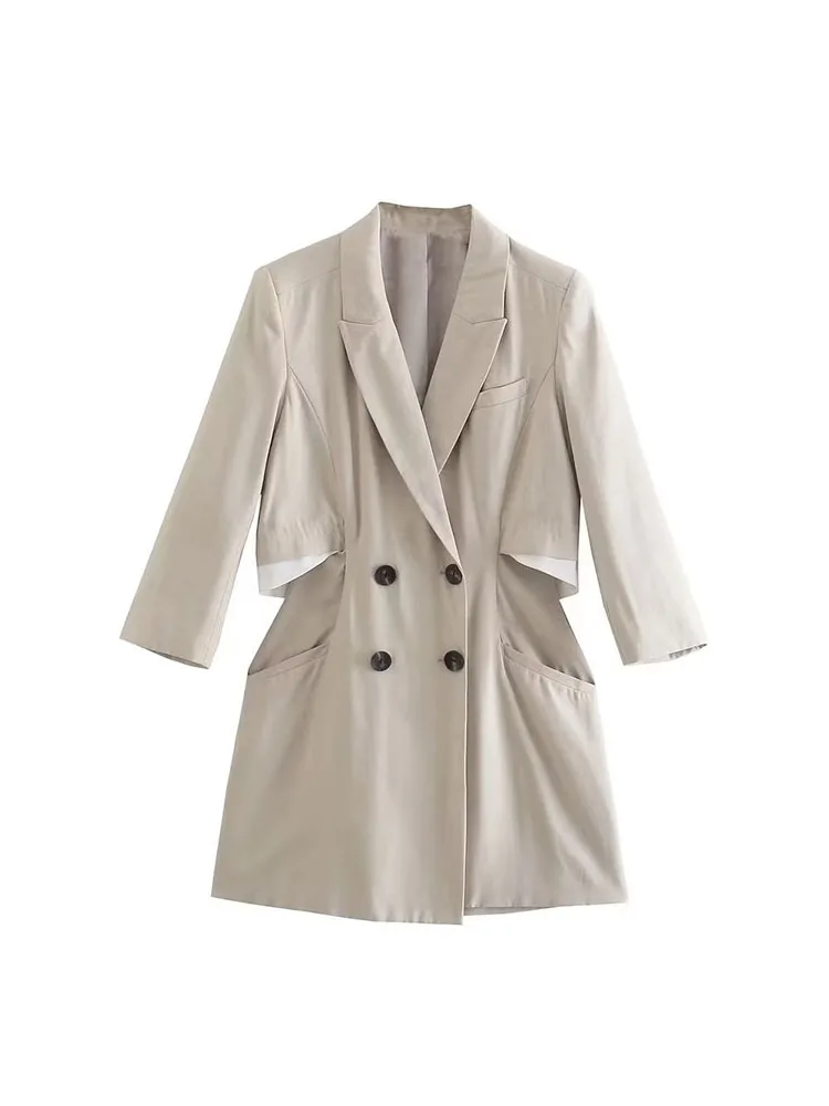 

PB&ZA Women New Fashion Patchwork Blazer Dress Vintage Long Sleeve Button Pocket Casual Chic Female Dresses Vestidos robe Mujer