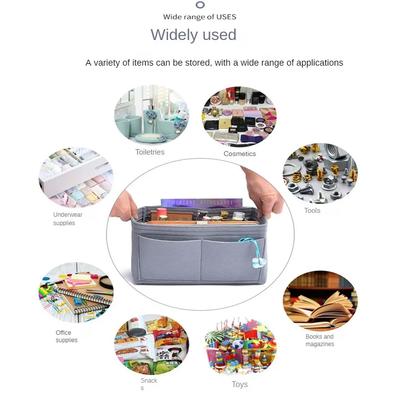 Bolsa de almacenamiento de maquillaje multifuncional de gran capacidad, forro de tela de fieltro, bolsa portátil de inserción de viaje, organizador de cosméticos