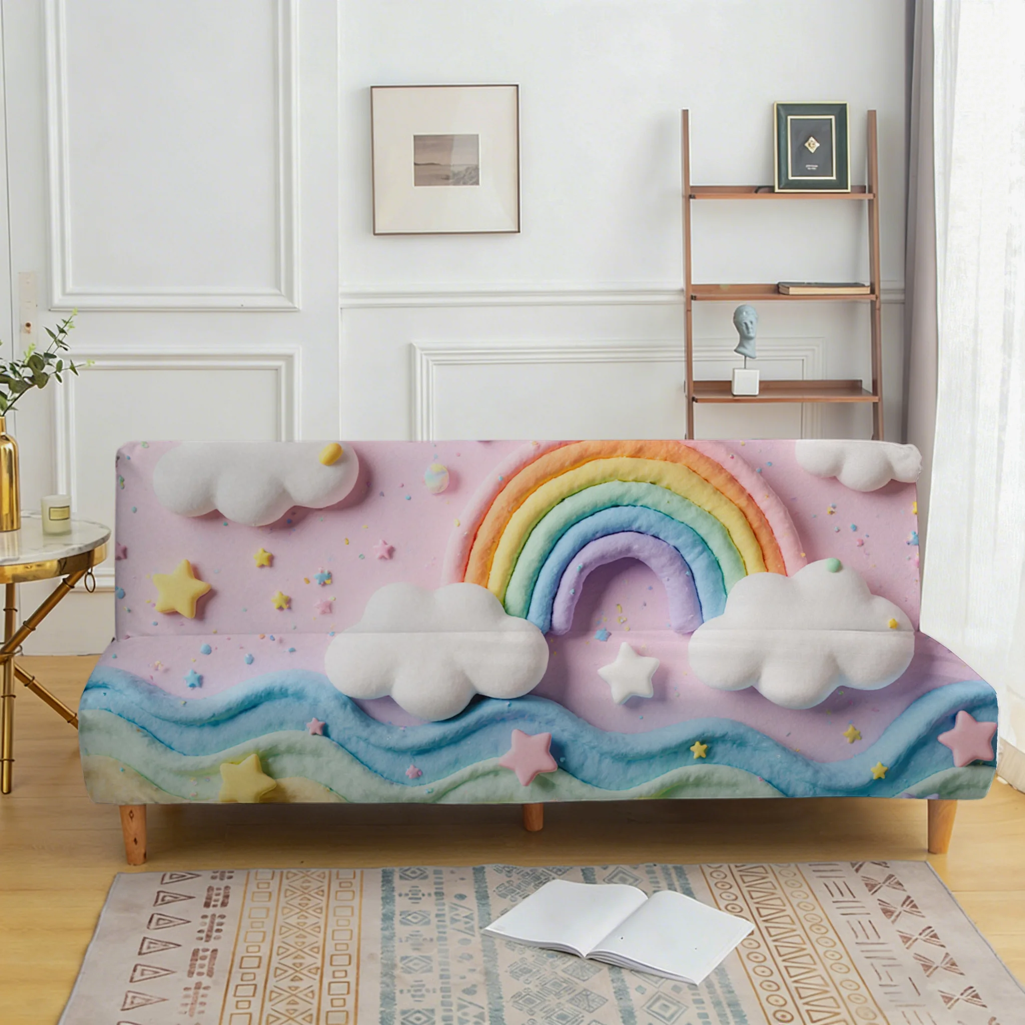 Macaron rainbow cloud sofa bed cover, non-slip and scratch-proof furniture protective cover, easy to install