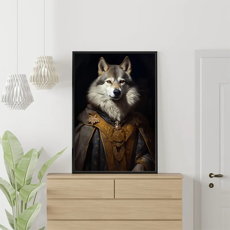 Noble Animal Poster Dog King,Lion,Tiger Knight,cat,crocodile,wolf,prints Canvas Painting Wall Art Picture Modern Room Home Decor