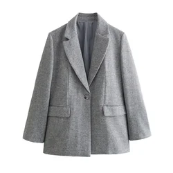 PB&ZA 2024 Spring New Women's Fashion and Versatile Herringbone Twill Straight Cut Suit Coat