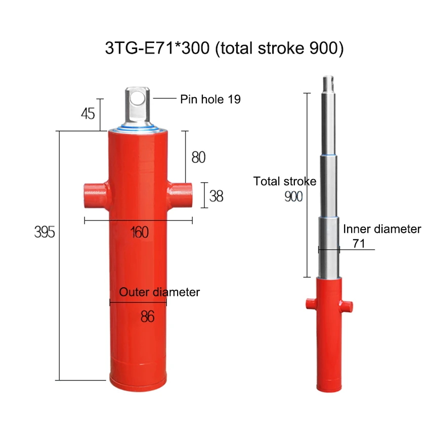 3TG-E71*300 /3TG-E71*350/2TG-E86*250 One-way Multi-section Sleeve Hydraulic Cylinders Lifting Top Accessories Hydraulic Tools