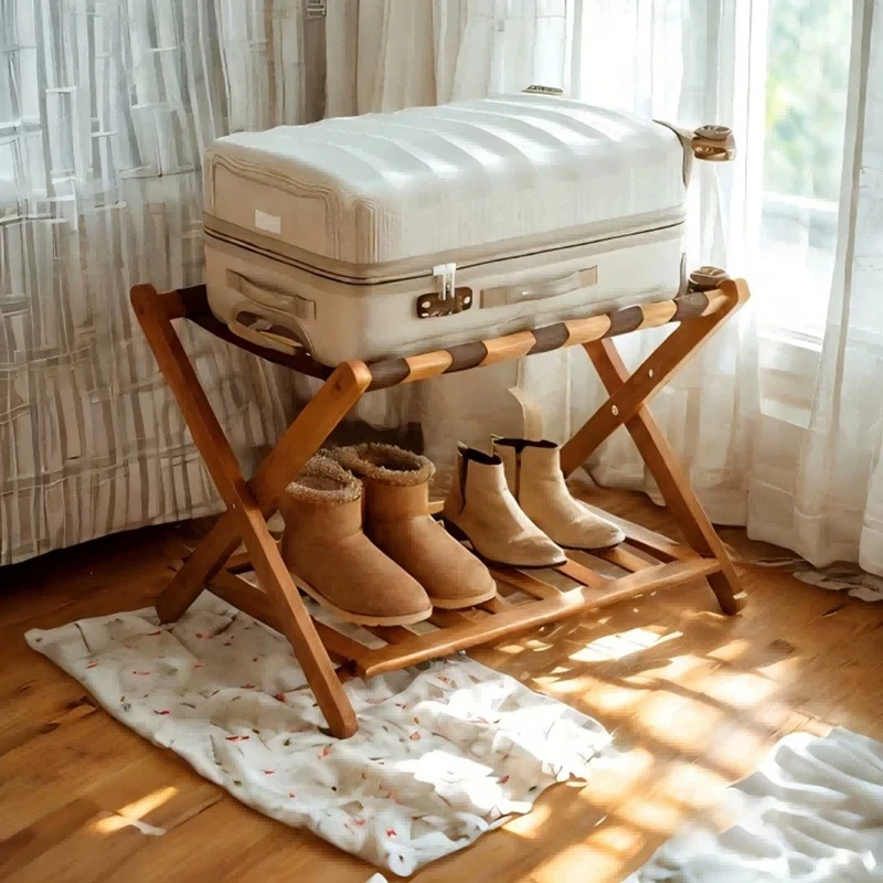 Premium Bamboo Folding Luggage Rack, Suitcase Stand for Hotel Homestay Bedroom, Luggage Holder Organizer for Guest Room Home Use