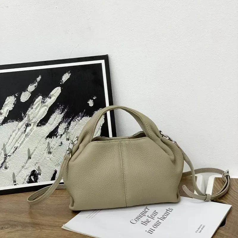 Handbag 2025 New Cloud Genuine Leather Women's Vintage Pleated Dumpling Versatile Crossbody Genuine Leather Female Top-handle