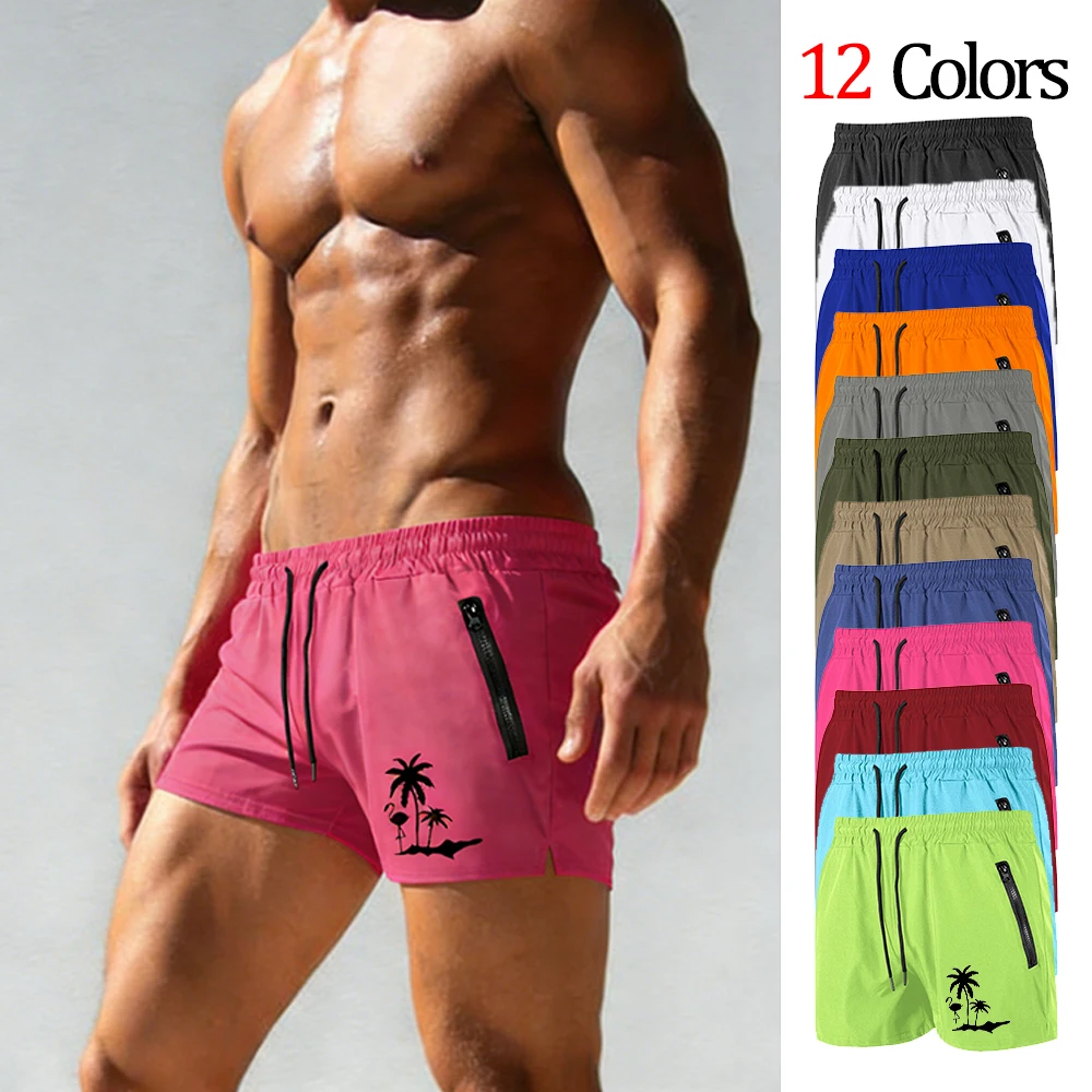 Men's Beach Quick Dry Swim Shorts with Secure Zipper Pockets Multi-Color Elastic Waist Casual Sport Coconut Tree and Bird Print