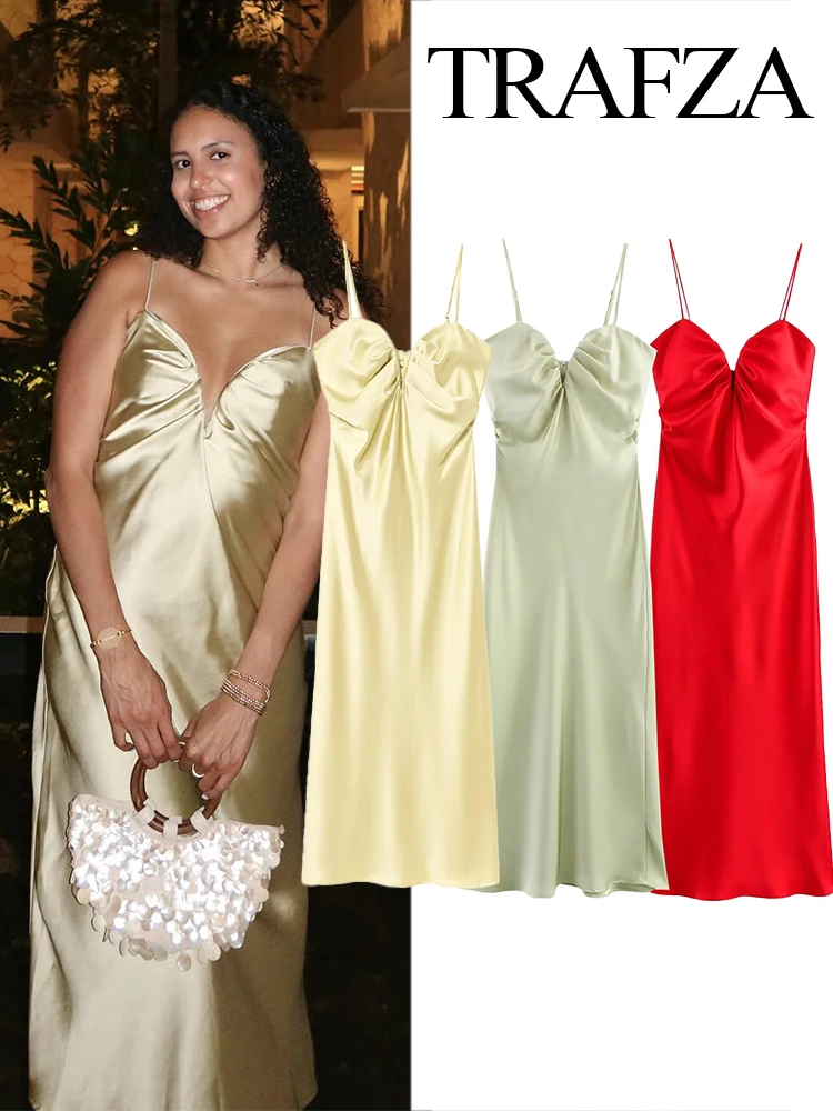 TRAFZA Women's 2025 Summer New Fashion Sleeveless Backless Slim Long Dresses Female Elegant Hot Sexy Party Dress Evening Dress