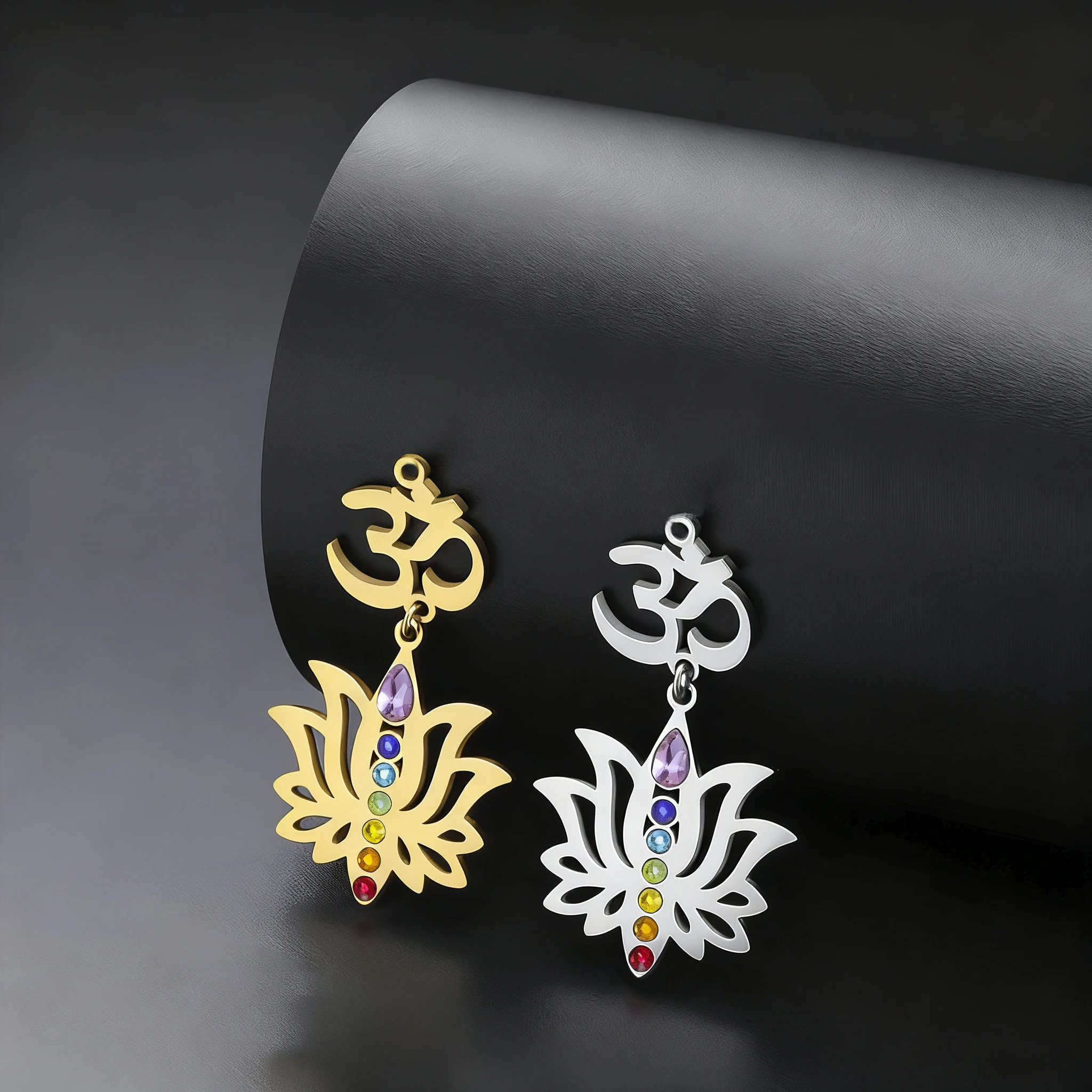 7-Chakra-Lotus-Om-Anhänger aus Edelstahl, spiritueller Yoga-Anhänger für Frauen, Chakra-Heil-Charm – Detail 6