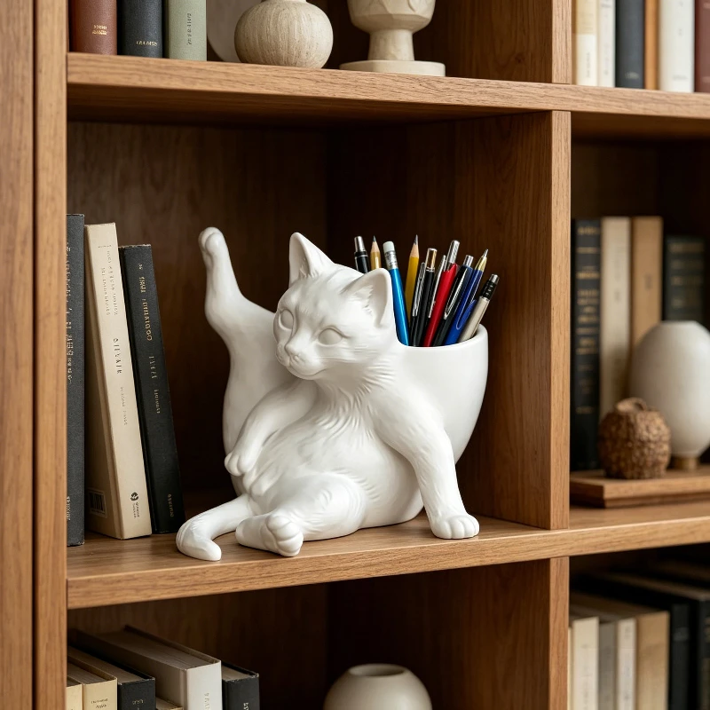 Cute Cat Pen Holder,Funny Desk Decor, Practical Desktop Organizer, Stylish Home Office Ornament,Creative Cute Gift for Daily Use