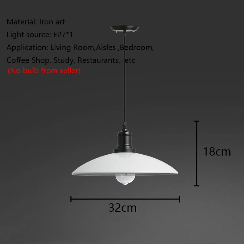 

Retro Loft Industrial White Black Pendant Lamp Nordic Minimalist Creative Restaurant Bar Bedroom Kitchen Iron Pot Lid Droplight