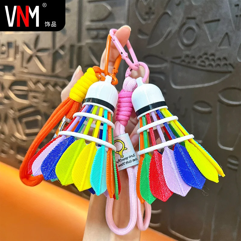 3D Rainbow Badminton Shuttlecock Keychain Colorful Braided Rope Keyring Friends Bag Charm Stress Relief Toy For Sports Team