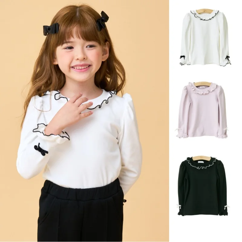 

Girls T-shirt 2024 Fall And Winter Lace Fashion Girls Bottoming Shirt Top Cotton Warm Long-sleeved T-shirt Children's Clothing