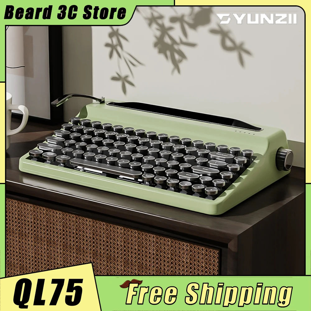 Yunzii Ql75 Teclado mecánico Tri Mode Máquina de escribir inalámbrica Máquina de escribir retro Qmk/Teclado a través Rgb Hot-Swap Punk Keycap redondo