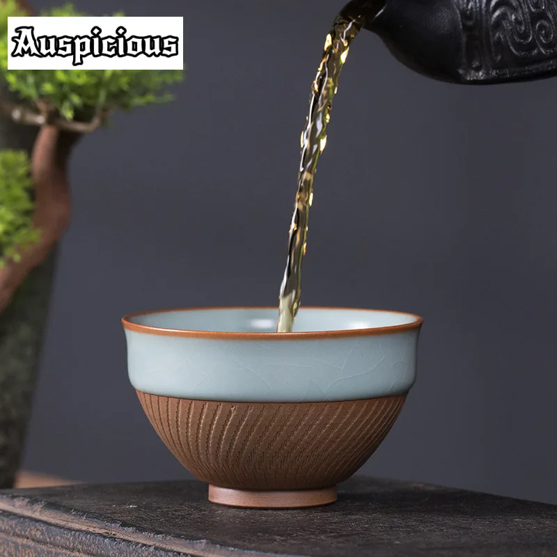 50ml Handmade Knife Jumping Ru Kiln Teacup Creative Tea Bowl Tea Pair Tea-tasting Personal Cup Chazhan Master Cups Tea Items