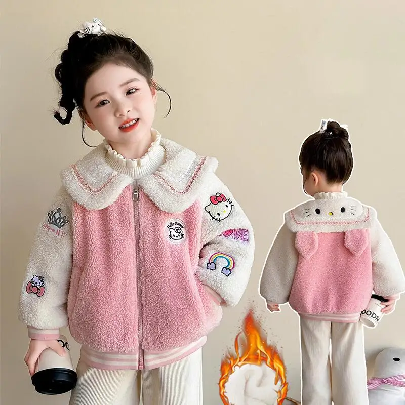 

Sanrio Hello Kitty Thicken Coat Girl Autumn Winter Tops Child Keep Warm Kawaii Anime Cartoon Fashion New Style Casual Clothing