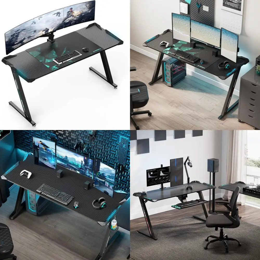 

Ergonomic Gaming Desk with LED Lights for Home Office, Compact RGB Table, Black Computer Desk