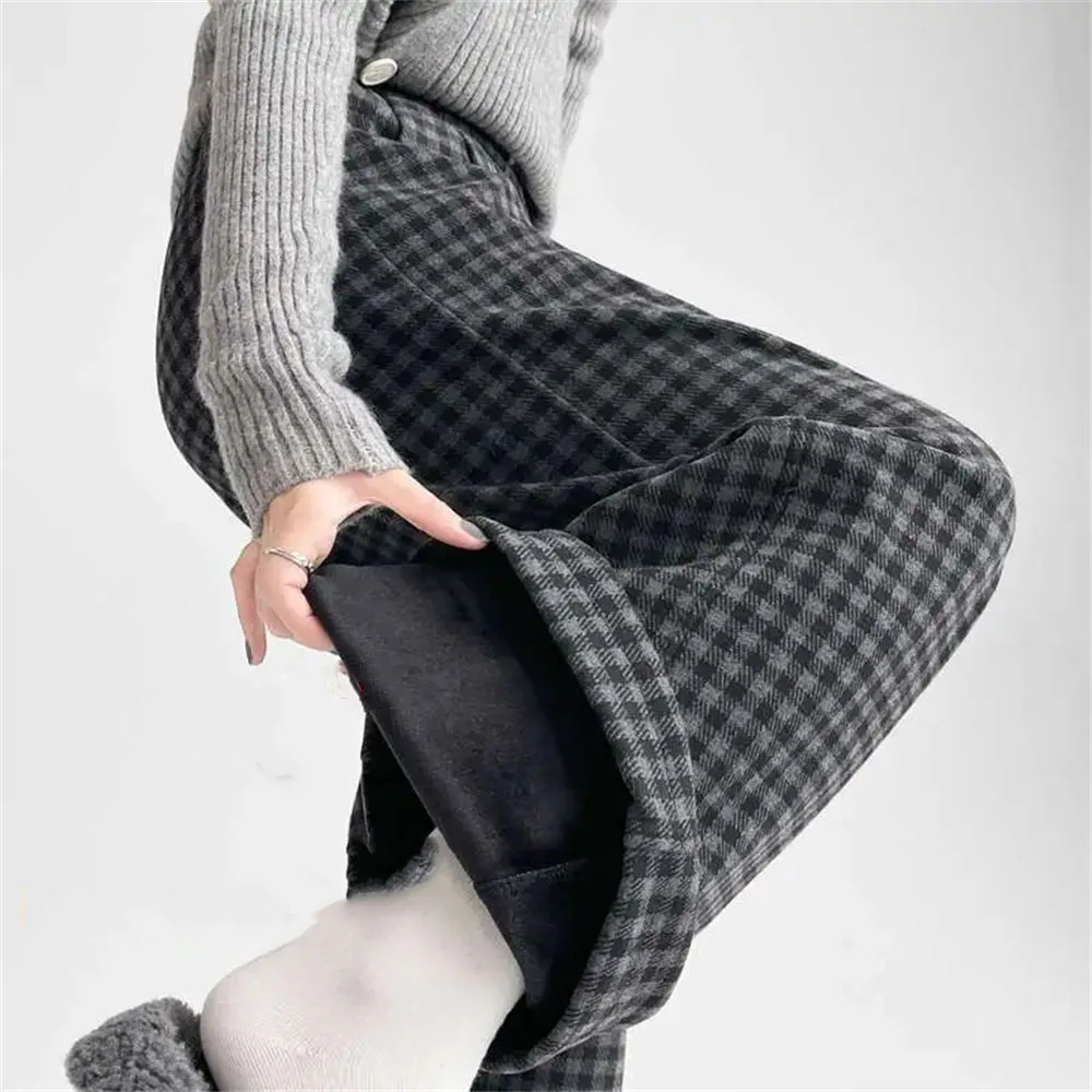 منقوشة طباعة شتاء دافئ بنطال ذو قصة أرجل واسعة المرأة عادية عالية الخصر الشارع مستقيم بنطلون Hatajuku Y2k شيك ملابس عصرية الكورية #2