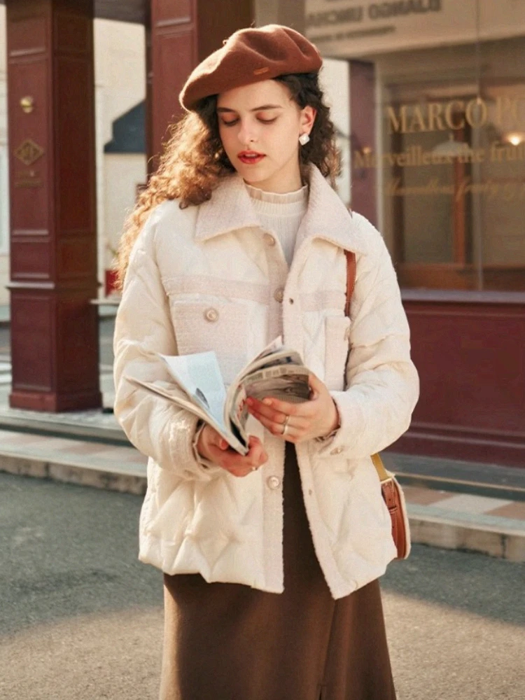 OLrain Tweed Piumino Donna Inverno 2025 Nuova Splicing Caldo Turn-down Top Elegante Manica Lunga Imbottiture Cappotti Donna G23DY86083