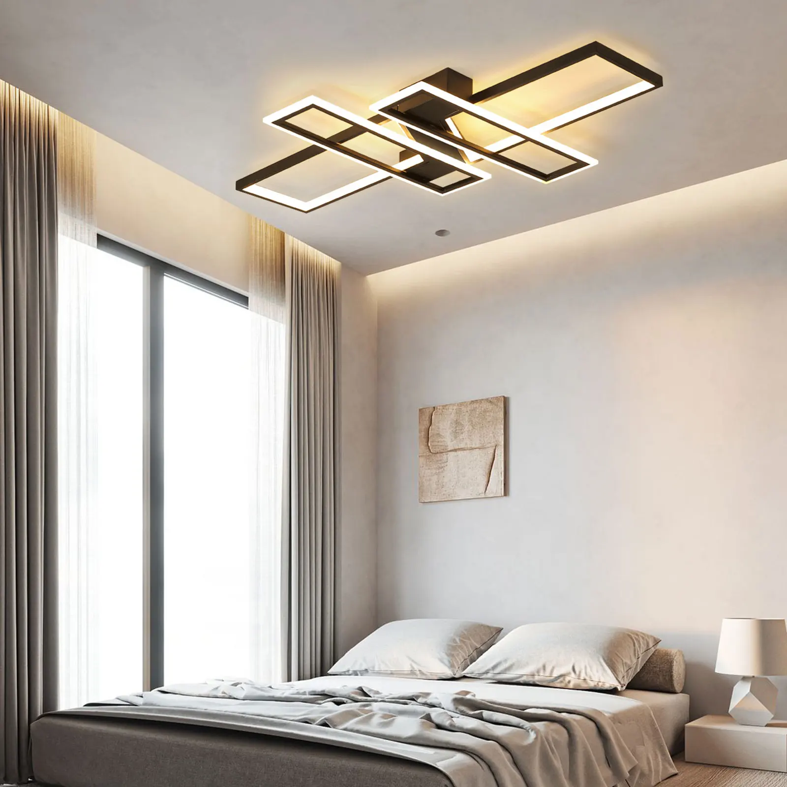 

90 x 60cm Modern LED Ceiling Light with Remote Modern Geometric Dimmable Selectable LED Semi-Flush Mount