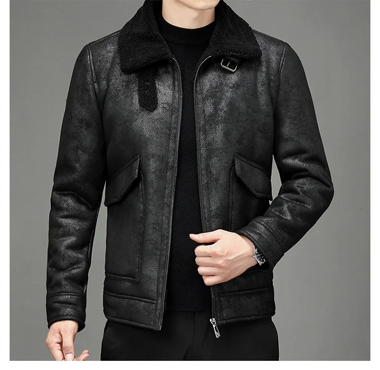 Fall/winter men\'s suede jacket plus velvet Man lapel thickened warmth fashion boutique faux leather outer/large size men PU coat