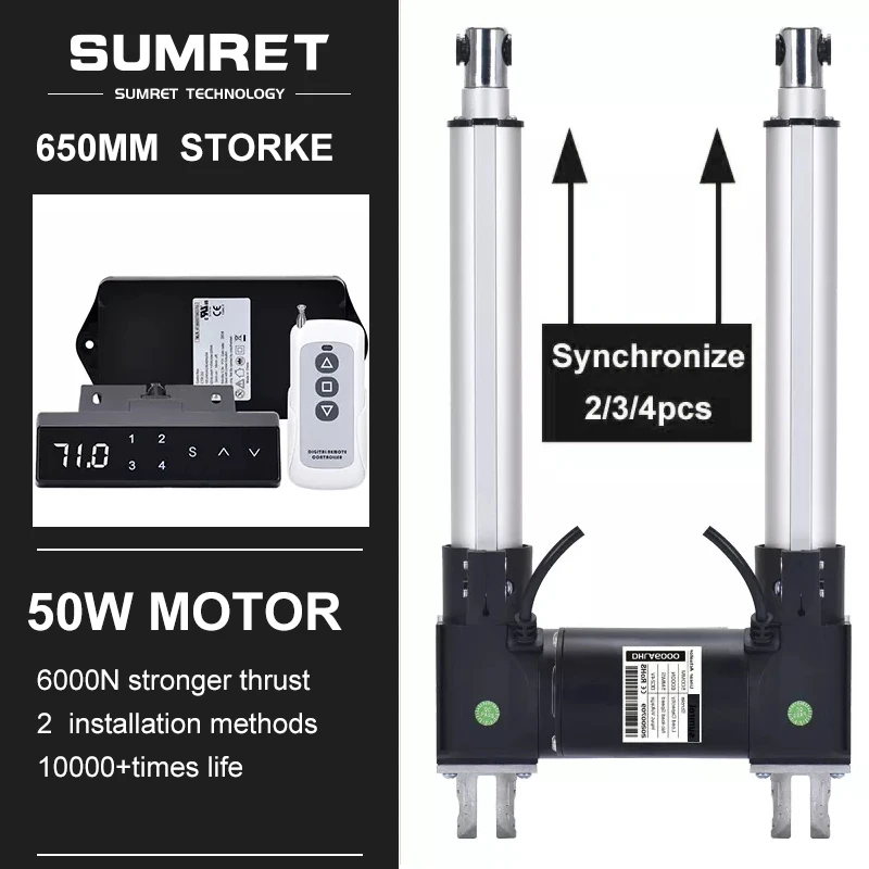 

0-650MM Adjustable Stroke Linear Actuator Kit Set DC12V 24V Motor Forward Reverse Steering Hall Controller Module Lift TV