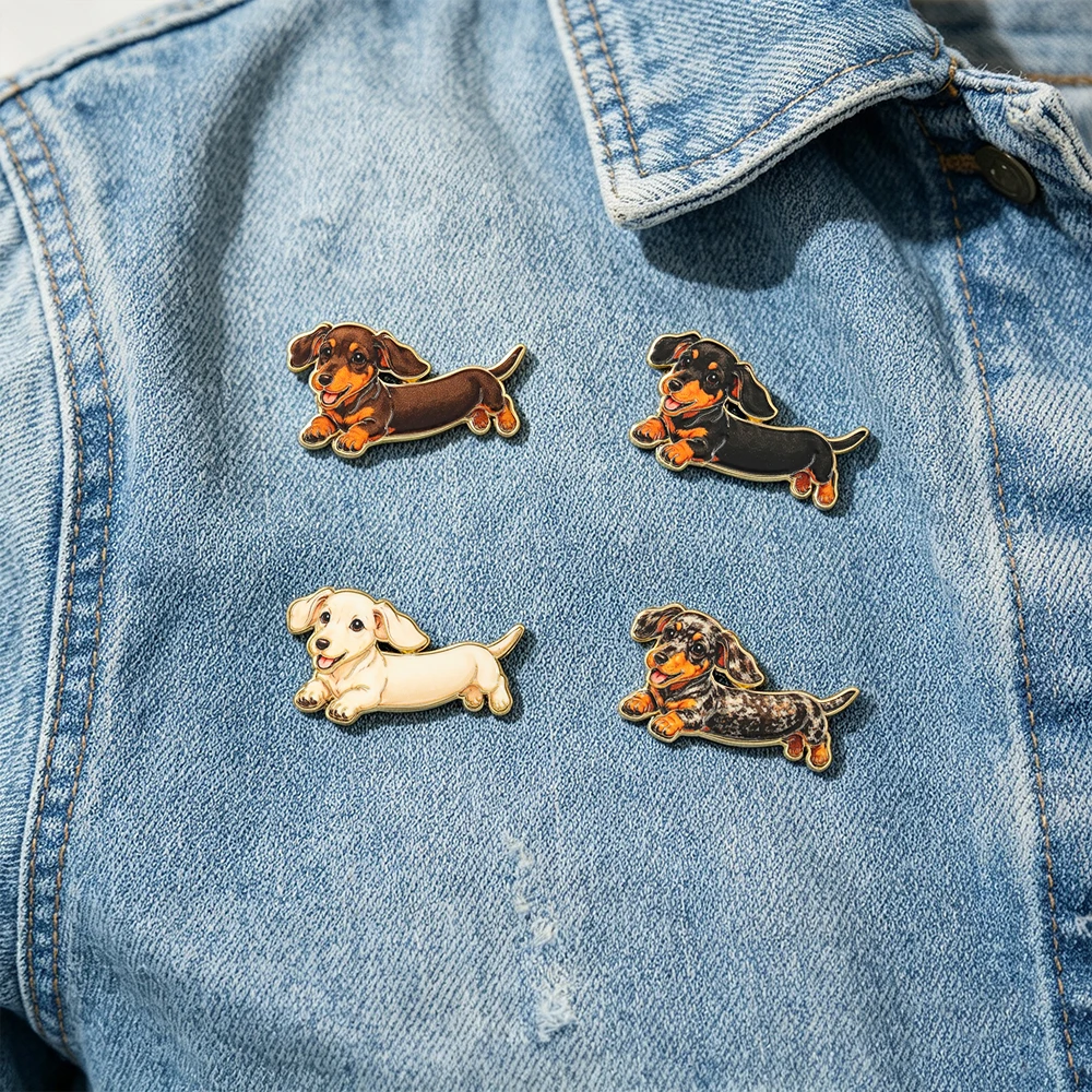 4 Pcs French Bulldog Corgi & Dachshund Enamel Brooch Lapel Pins Badges on Backpack Decoration Jewelry Accessories Friends Gifts