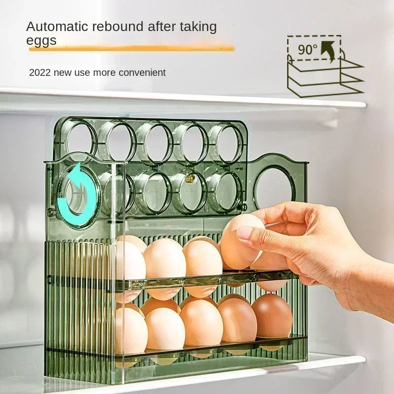 Flip-Style Egg Holder: Maximize Fridge Space with 30-Egg Capacity, Ideal Kitchen & Refrigerator Organizer