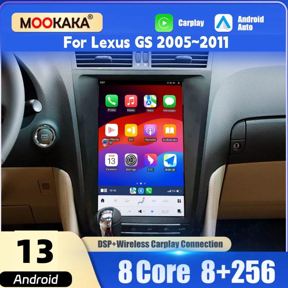 12.1 Inch Android 13 CARPLAY Car Radio Player For Lexus GS GS200 GS300 GS350 GS450 GS460 2005~2011 Car Multimedia GPS Navigation