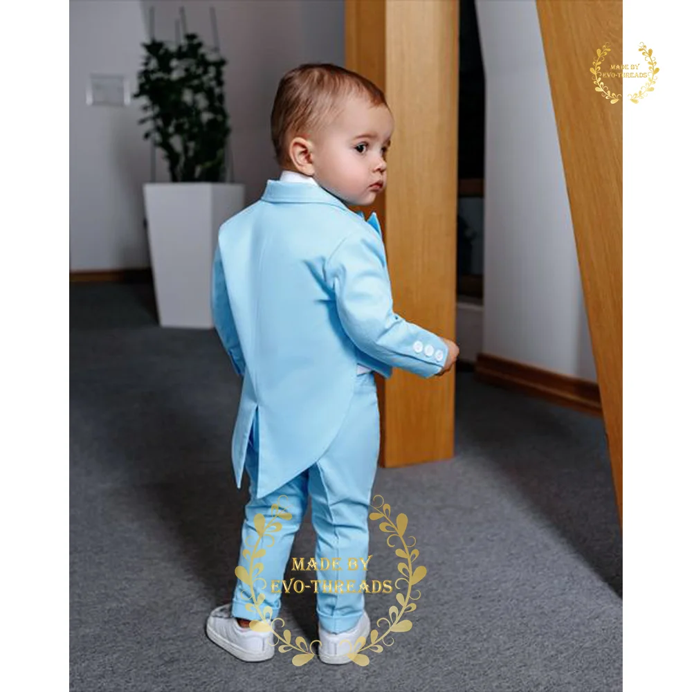 Enchanting Elegance Custom 2-Piece Tuxedo (Jacket+Pants) for Boy Toddler Kids, Blue Wedding Pageboy's Double-breasted Tailcoat