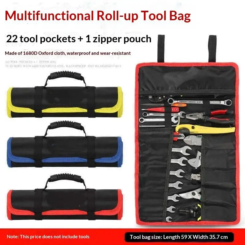 22 Pockets Oxford Canvas Tool Roll Bag Waterproof Folding Wrench Storage Pouch Portable Hand Tools Organizer