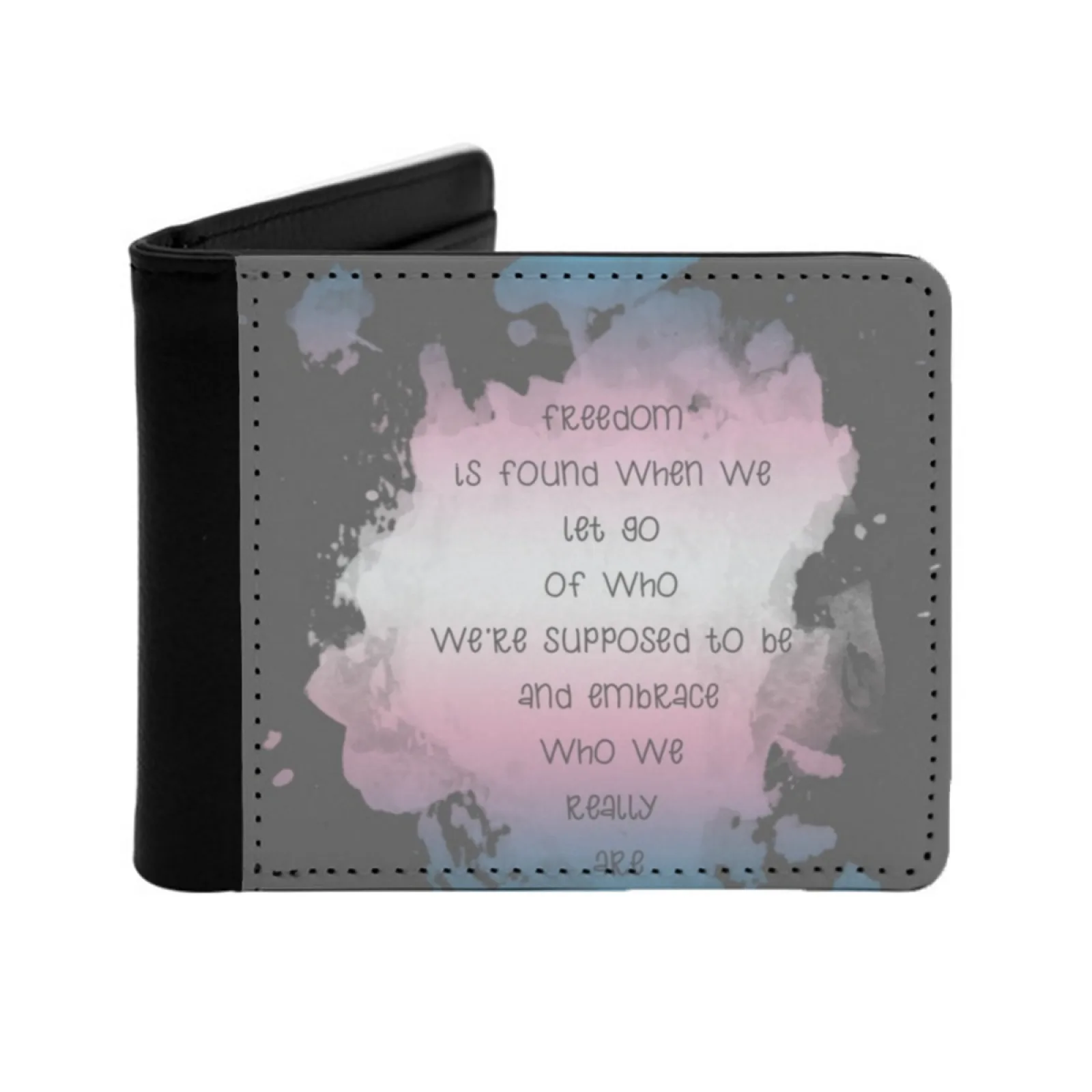 

Pride Personalized Men's Leather Wallet Card Money Bag Pu Leather Wallet Trans Lgbta Lgbt Inspirational Quotes Watercolors