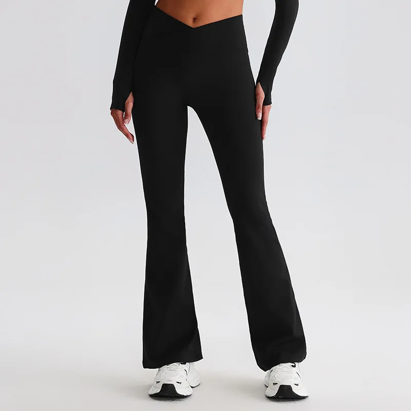 

Брюки для йоги Jenny&dave Naked Yoga Pants, с перекрестной талией, приподнимающие ягодицы, для фитнеса и бега, спортивные леггинсы, дышащие расклешенные брюки