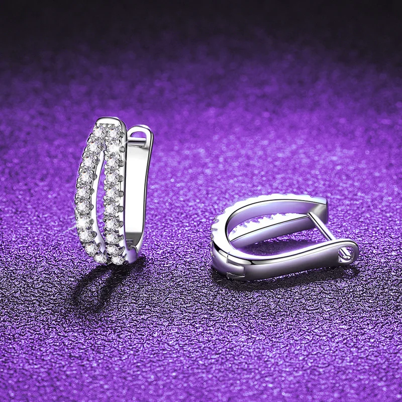 

S925 Silver White Gold Plated 0.6CT D Color Moissanite Double Row Micro-Pave Earrings for Women, Exquisite Jewelry.
