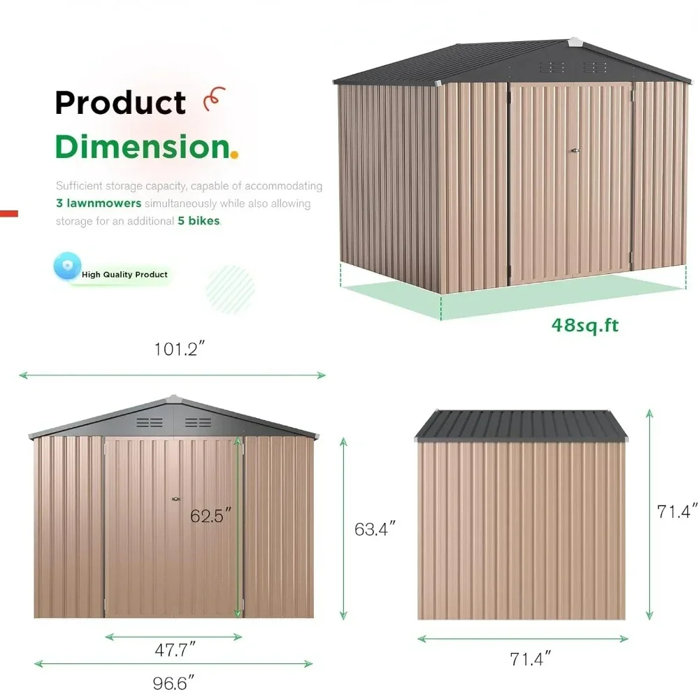 โรงเก็บของโลหะ8 'x 6' โรงเก็บเหล็กที่ออกแบบประตูล็อคได้ยูทิลิตี้และจัดเก็บอุปกรณ์สำหรับสวนสนามหลังบ้านลาน