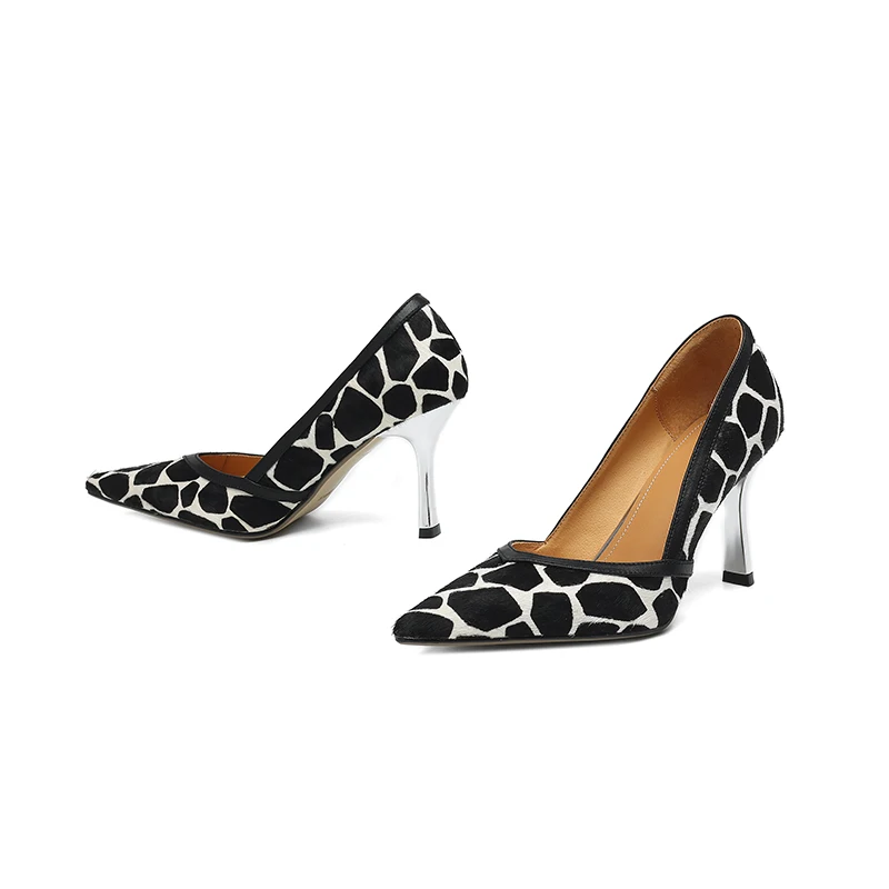 Stylish Printed Horsehair High Heels for Women - Yellow & Black