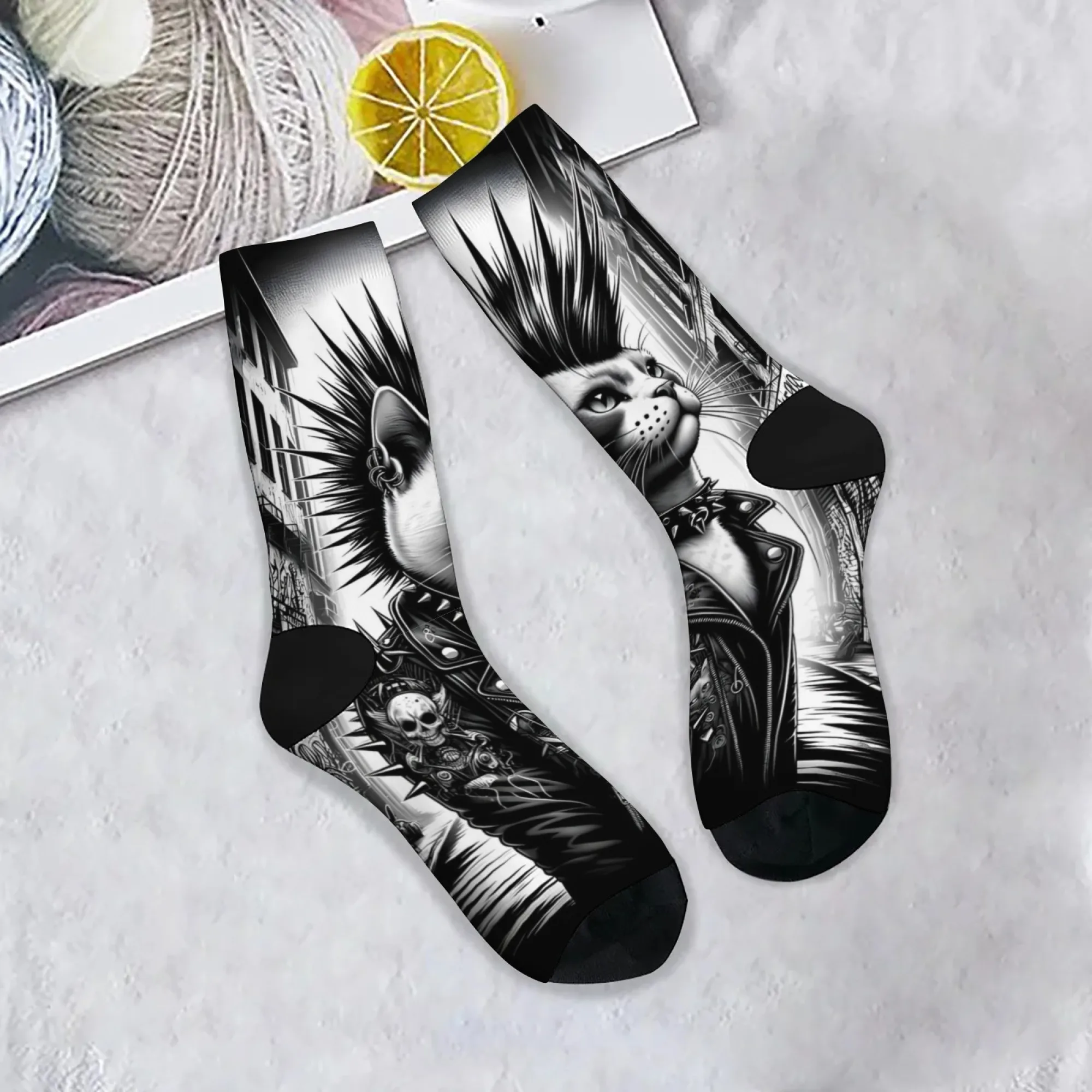 

Мужские носки в стиле хэви-метал, панк-рок, кот, новинка, забавные носки в стиле хип-хоп, Harajuku, модные повседневные носки в стиле ретро, сумасшедший подарок для вечеринки