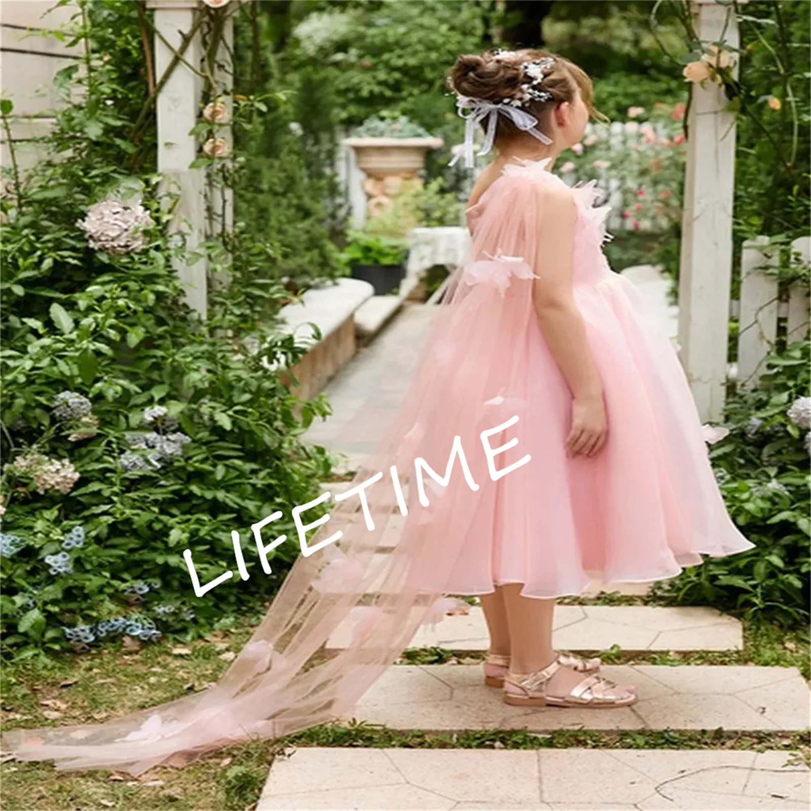 Flower Girls Dresses LittlCustomize Flower Girl Dress Elegant Pink Single shoulder Formal Occasion Wedding Birthday First Commun