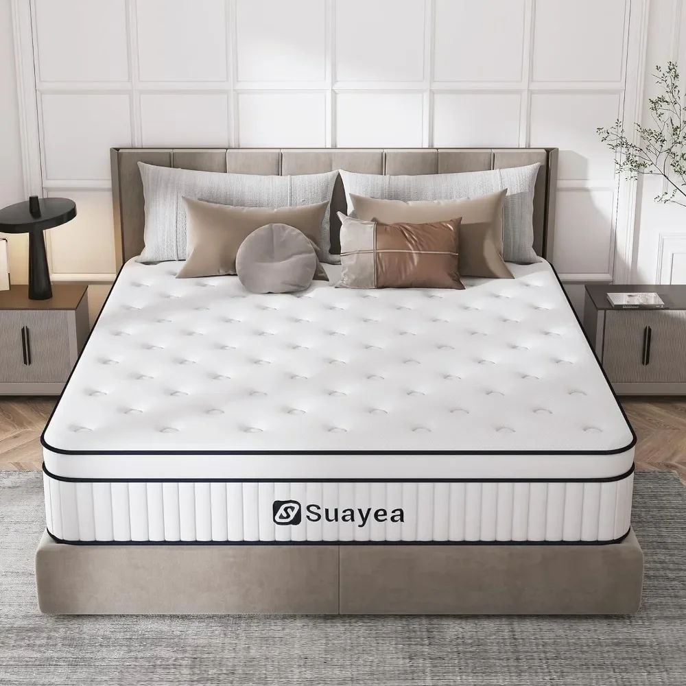 King Mattress, 10 Inch King Size Mattress in a Box, Upgraded Strength Hybrid Mattress with Pocket Spring and Soft Foam,