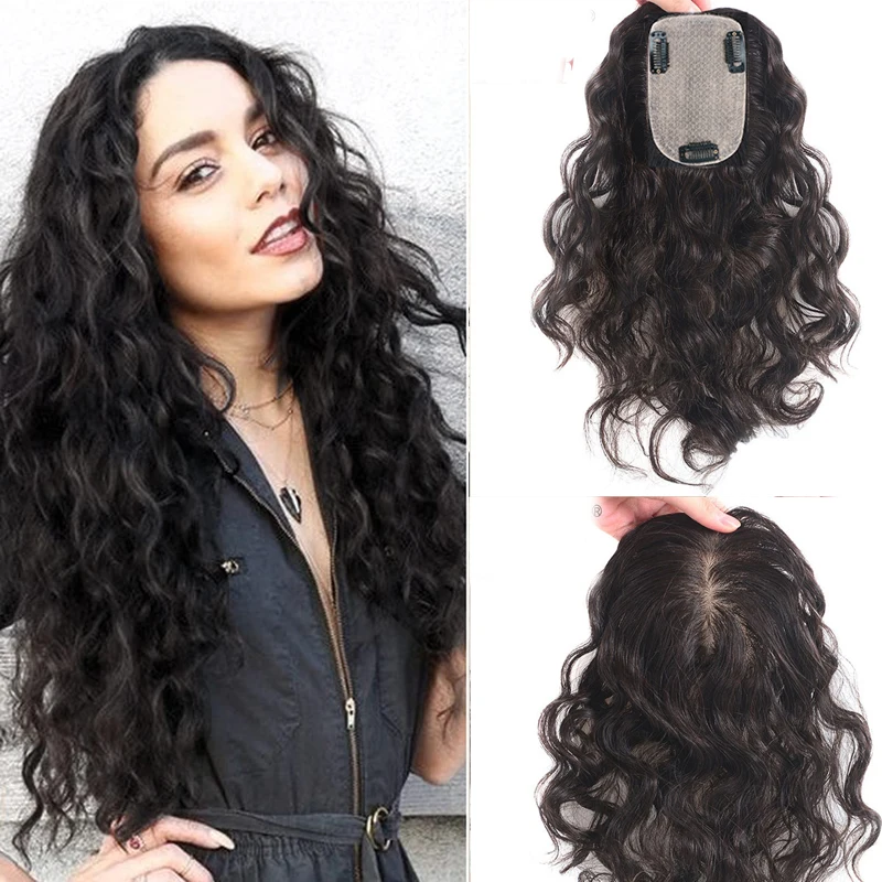 Summer Toupee Breathable 24inch Long Virgin Human Hair Topper Silicone Silk Base Women Toupee with 5 Clips or PU Around 110gram