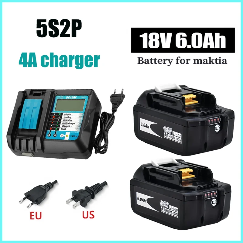 For Makita 18V 6000mAh Rechargeable Power Tools Battery with LED Li-ion Replacement LXT BL1860B BL1860 BL1850+4A Charger