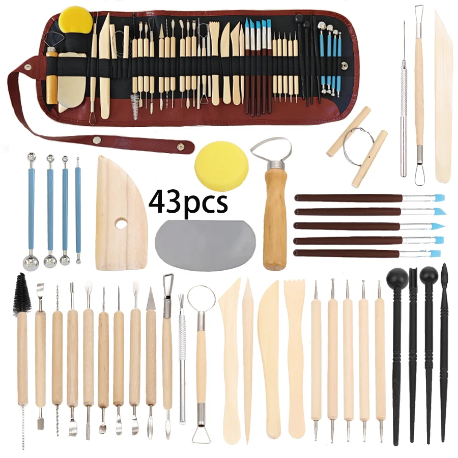 43/24Pcs clay carving tools, air dried clay tools, pottery tool kit, polymer clay point tools, adult ceramic shaping Sculpture