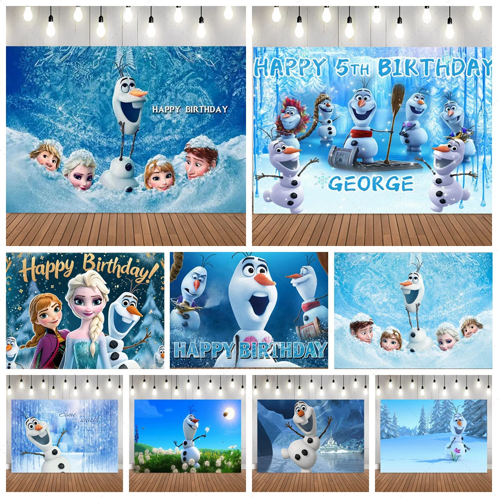 

Disney Olaf Frozen Elsa Anna Snowman Blue Backdrop Baby Shower Photography Custom Photography Background Room Decoration Banner
