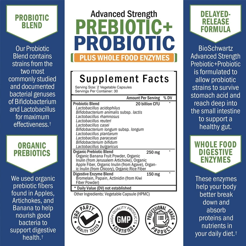 Los probióticos y probióticos contienen enzimas alimenticias completas, mientras que los probióticos como Lactobacillus acidophilus no contienen glue