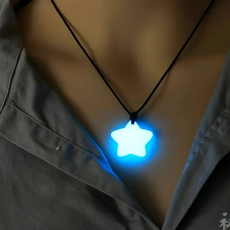 Glow-in-the-Dark Star Lucky Jade Pendant Necklace Set Adjustable Rope Sporty/Cute Style for Outdoor Adventures & Music Festivals