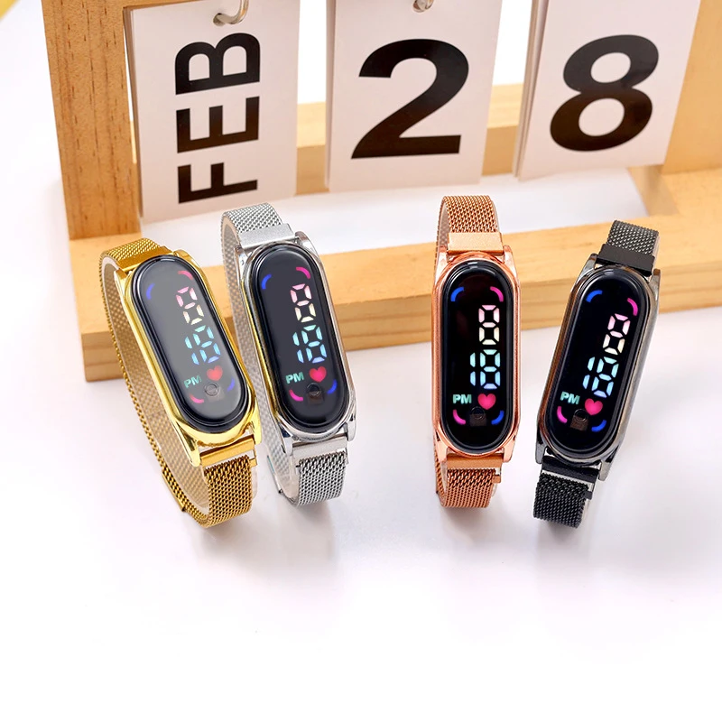 

Модные сенсорные светодиодные детские часы для женщин, розовое золото, женские и мужские цифровые часы с датой, детские часы для девочек, подарок