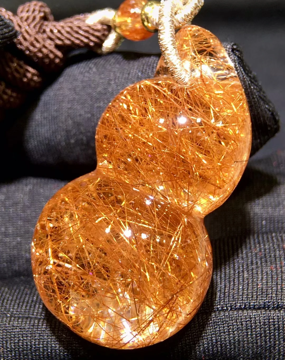 Natural Copper Rutilated Quartz Gourd Pendant Rutilated Quartz Jewelry 38/22/18.7mm Bead Men Women Brazil AAAAAAA